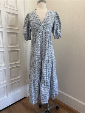 FRNCH Paris Blandine Light Blue & White Patterned Maxi Dress